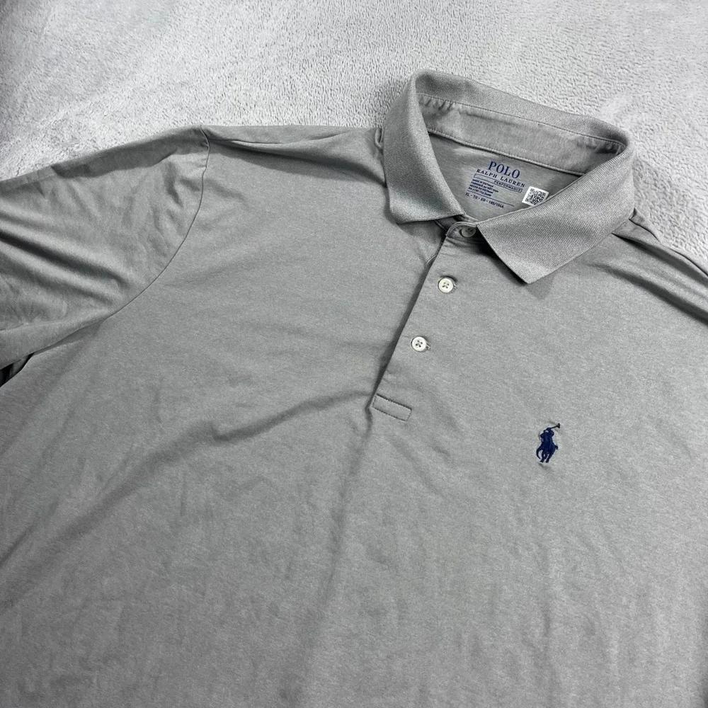 Polo Ralph Lauren Performance Mens XL Gray Short Sleeve Polo Shirt Navy Pony